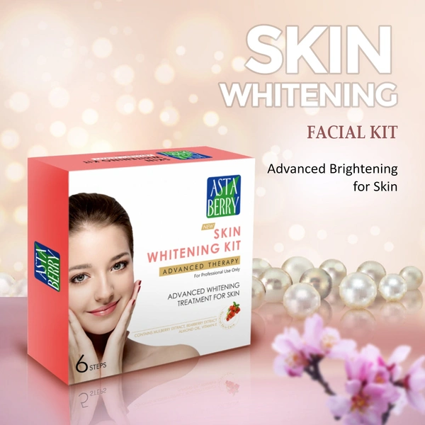 Asta Berry Astaberry Skin Whitening Facial Kit 36g | 6-Step Pack of 12 Facial, Even-Toned & Radiant Skin | Enriched with Skin-Lightening Actives | Perfect for Dull & Pigmented Skin Types