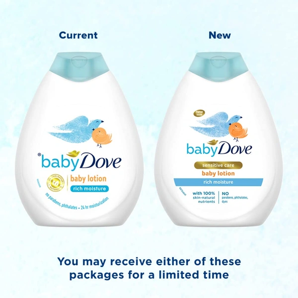 Dove Baby Dove Rich Moisture baby Lotion 400ml with 100% Skin-Natural Nutrients | Hydrating, Hypoallergenic, & Gentle for Newborn & Sensitive Skin | Paraben-Free