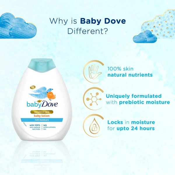 Dove Baby Dove Rich Moisture baby Lotion 400ml with 100% Skin-Natural Nutrients | Hydrating, Hypoallergenic, & Gentle for Newborn & Sensitive Skin | Paraben-Free