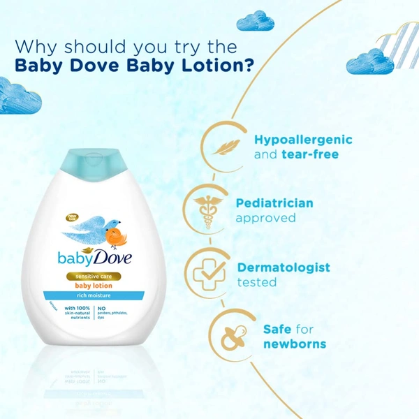 Dove Baby Dove Rich Moisture baby Lotion 400ml with 100% Skin-Natural Nutrients | Hydrating, Hypoallergenic, & Gentle for Newborn & Sensitive Skin | Paraben-Free