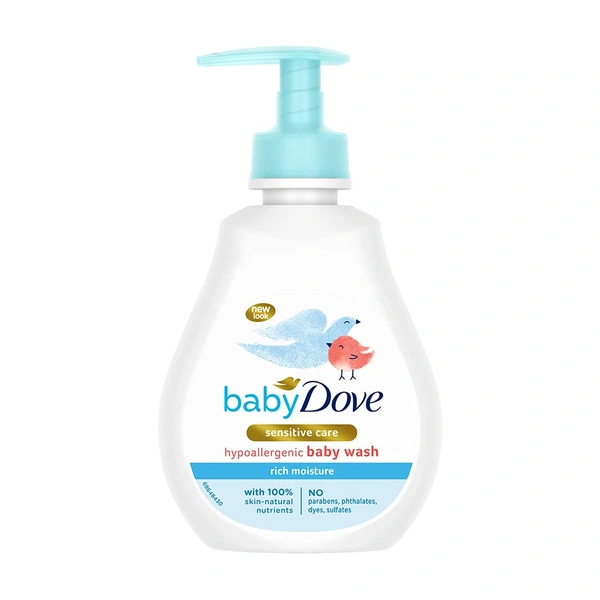 Dove Baby Dove Rich Moisture Hypoallergenic Body Wash 200ml with 100% Skin-Natural Nutrients | Tear-Free, pH Balanced, Paraben-Free | Gentle Care for Newborn & Sensitive Skin