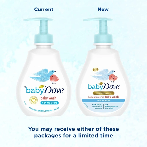 Dove Baby Dove Rich Moisture Hypoallergenic Body Wash 200ml with 100% Skin-Natural Nutrients | Tear-Free, pH Balanced, Paraben-Free | Gentle Care for Newborn & Sensitive Skin