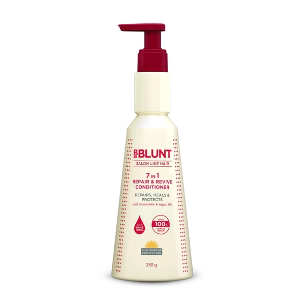 Bblunt BBLUNT 7 In 1 Repair & Revive Conditioner 250gm with Ceramides & Argan Oil | Up to 100% Damage Repair | Addresses 7 Signs of Hair Damage | Deep Nourishment & Shine | 250g