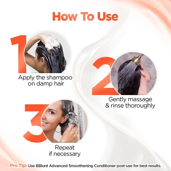 Bblunt BBLUNT Advanced Smoothening Shampoo with Keratin & Hyaluronic Acid 300ml for Unisex | Frizz-Free & Straighter Hair | Gentle Cleanse & Adds Shine | SLS & Paraben Free