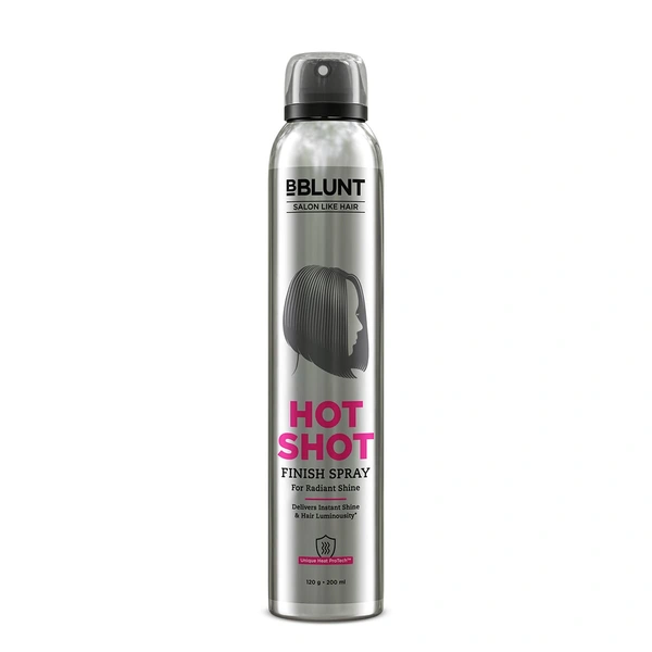 Bblunt BBLUNT Hot Shot Finish Spray - 200 ml | for Radiant Shine | Smooth Finish Spray | Salon Like Finish at Home | Long-Lasting Shine | Designed for Indian Hair