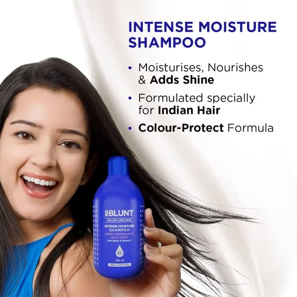 Bblunt Intense Moisture Shampoo, 300ml | Reduces Hair Fall by 93% | Deeply Nourishes | Moisturizes & Strengthens Hair | Restores Softness & Smoothness for Healthy Hair
