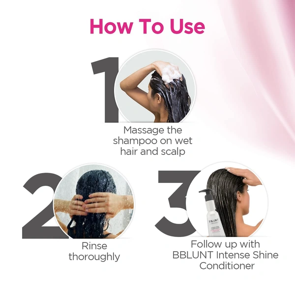 Bblunt Intese Shine Shampoo, 300ml | Reduces Hair Fall by 93% |Adds Gloss & Smoothness | Nourishing Formula with Coconut & Jojoba Oil | Paraben & SLS Free