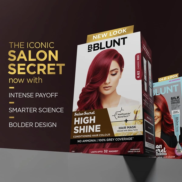Bblunt BBLUNT Salon Secret High Shine Conditioning Hair Colour Cherry Red 6.62 | With MaliPeptide BondTech� | No Ammonia, Long Lasting, 100% Grey Coverage | Salon-Like Shine at Home