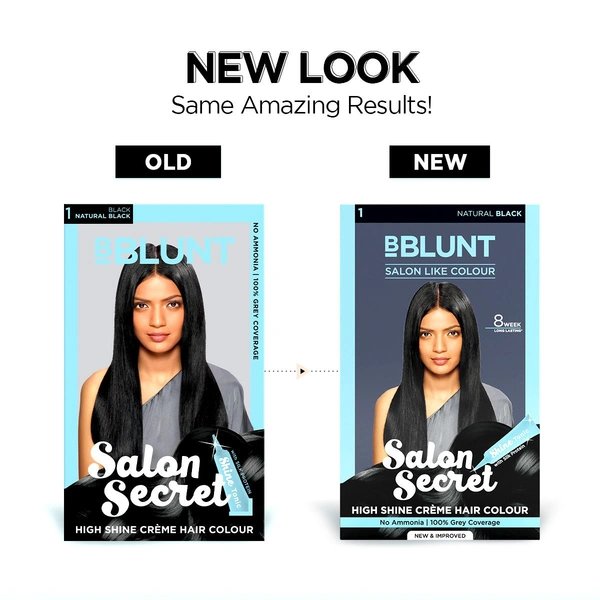 Bblunt Salon Secret High Shine Creme Hair Colour 100g| Naural Black | Ammonia-Free | Long-Lasting | Rich Color with Deep Nourishment & Glossy, Salon-Like Finish