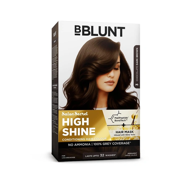 Bblunt BBLUNT Salon Secret High Shine Hair Colour | Chocolate Dark Brown 3 | With MaliPeptide BondTech� | No Ammonia | 100% Grey Coverage | Long Lasting | Salon-Like Shine at Home