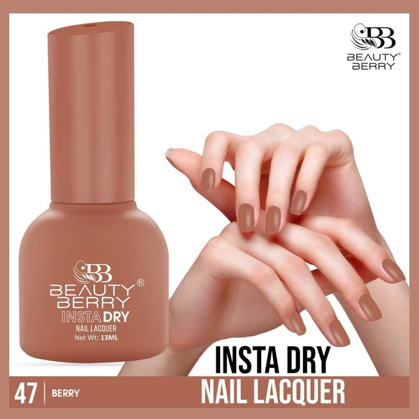 Beauty Berry Insta Dry Nail Lacquer Berry 47 - 13ml | Quick-Dry & Long-Lasting | High Shine & Smooth Application | Rich Berry Shade for Elegant Nails