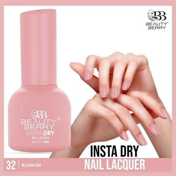 Beauty Berry Insta Dry Nail Lacquer Blossom 32 - 13ml | Quick-Dry & Long-Lasting | High Shine & Smooth Application | Soft Pink Shade for Elegant Nails?