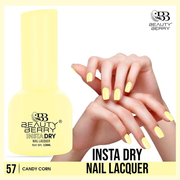Beauty Berry Insta Dry Nail Lacquer Candy Corn 57 - 13ml | Quick-Dry & Long-Lasting | High Shine & Smooth Application | Vibrant Orange Shade for Bold, Long-Lasting Nails