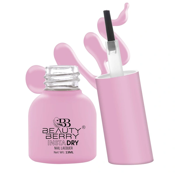 Beauty Berry Insta Dry Nail Lacquer Candy Floss 03 - 13ml | Quick-Dry & Long-Lasting | High Shine & Smooth Application | Soft Pink Shade for Elegant Nails