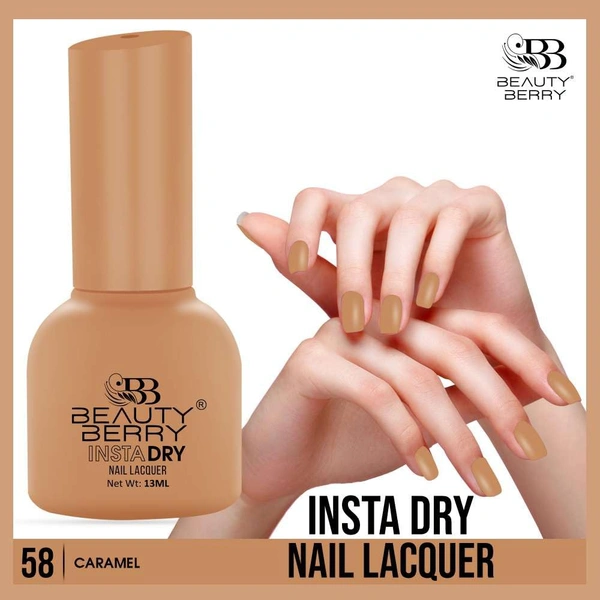 Beauty Berry Insta Dry Nail Lacquer Caramel 58 - 13ml | Quick-Dry & Long-Lasting | High Shine & Smooth Application | Warm Beige Shade for Elegant, Long-Lasting Nails