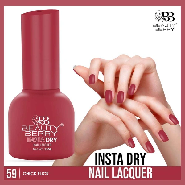 Beauty Berry Insta Dry Nail Lacquer Chick Flick 59 - 13ml | Quick-Dry & Long-Lasting | High Shine & Smooth Application | Warm Beige Shade for Elegant, Long-Lasting Nails