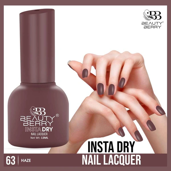 Beauty Berry Insta Dry Nail Lacquer Haze 63 - 13ml | Quick-Dry & Long-Lasting | High Shine & Smooth Application | Misty Lavender Shade for Elegant Nails