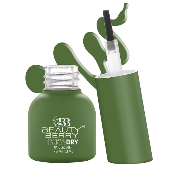 Beauty Berry Insta Dry Nail Lacquer Hot Matcha 64 - 13ml | Quick-Dry & Long-Lasting | High Shine & Smooth Application | Matcha Green Shade for Elegant Nails