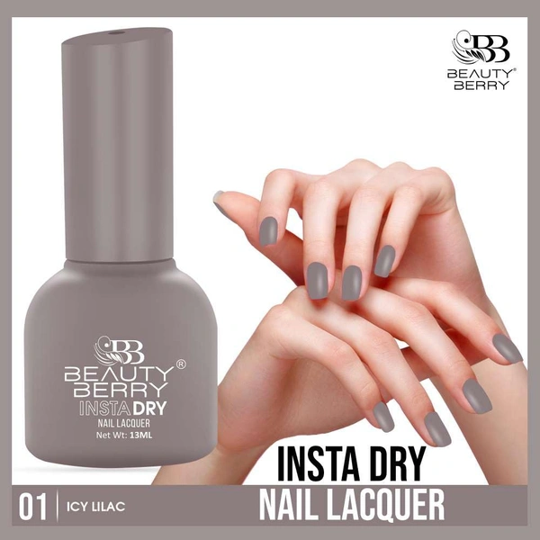 Beauty Berry Insta Dry Nail Lacquer Icy Lilac 01 - 13ml | Quick-Dry & Long-Lasting | High Shine & Smooth Application | Trendy Pastel Shade for Everyday Glam