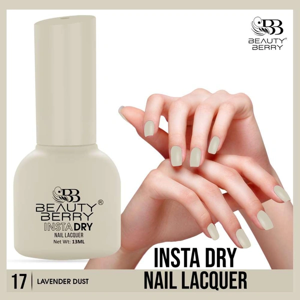 Beauty Berry Insta Dry Nail Lacquer Lavender Dust 17 - 13ml | Quick-Dry & Long-Lasting | High Shine & Smooth Application | Soft Lavender Shade for Elegant Nails?