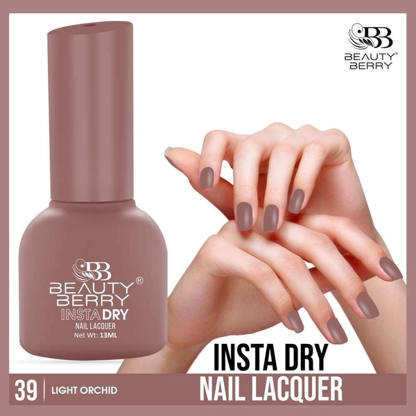 Beauty Berry Insta Dry Nail Lacquer Light Orchid 39 - 13ml | Quick-Dry & Long-Lasting | High Shine & Smooth Application | Soft Orchid Shade for Elegant Nails