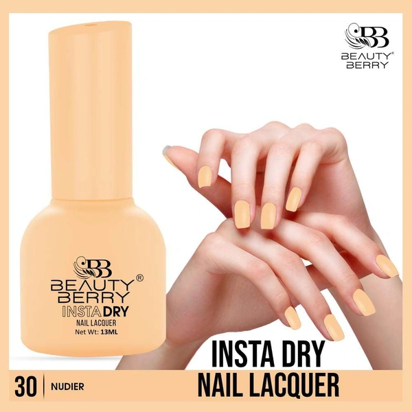 Beauty Berry Insta Dry Nail Lacquer Nudier 30 - 13ml | Quick-Dry & Long-Lasting | High Shine & Smooth Application | Subtle Nude Shade for Elegant Nails?