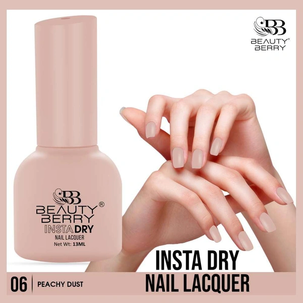 Beauty Berry Insta Dry Nail Lacquer Peachy Dust 06 - 13ml | Quick-Dry & Long-Lasting | High Shine & Smooth Application | Soft Peach Shade for Everyday Elegance?