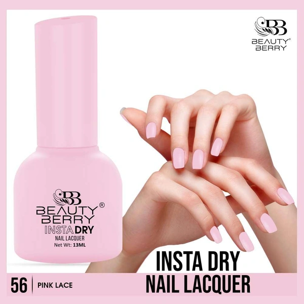 Beauty Berry Insta Dry Nail Lacquer Pink Lace 56 - 13ml | Quick-Dry & Long-Lasting | High Shine & Smooth Application | Elegant Pink Shade for Beautiful Nails