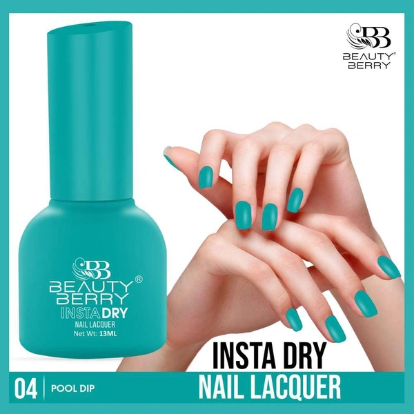 Beauty Berry Insta Dry Nail Lacquer Pool Dip 04 - 13ml | Quick-Dry & Long-Lasting | High Shine & Smooth Application | Cool Blue Shade for Effortless Style?
