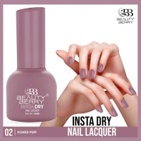 Beauty Berry Insta Dry Nail Lacquer Power Puff 02 - 13ml | Quick-Dry & Long-Lasting | High Shine & Smooth Application | Vibrant Shade for Everyday Glam