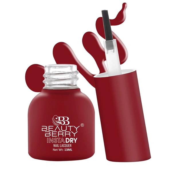 Beauty Berry Insta Dry Nail Lacquer Red Alert 13 - 13ml | Quick-Dry & Long-Lasting | High Shine & Smooth Application | Bold Red Shade for Striking Nails?
