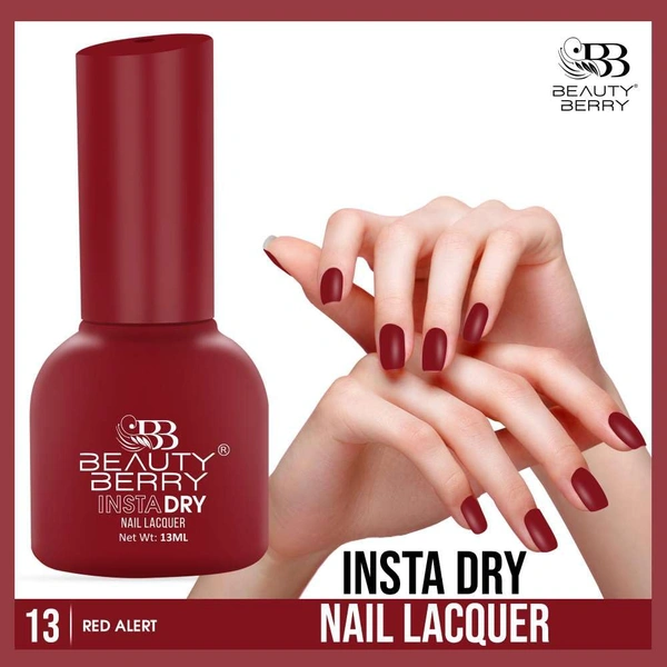 Beauty Berry Insta Dry Nail Lacquer Red Alert 13 - 13ml | Quick-Dry & Long-Lasting | High Shine & Smooth Application | Bold Red Shade for Striking Nails?