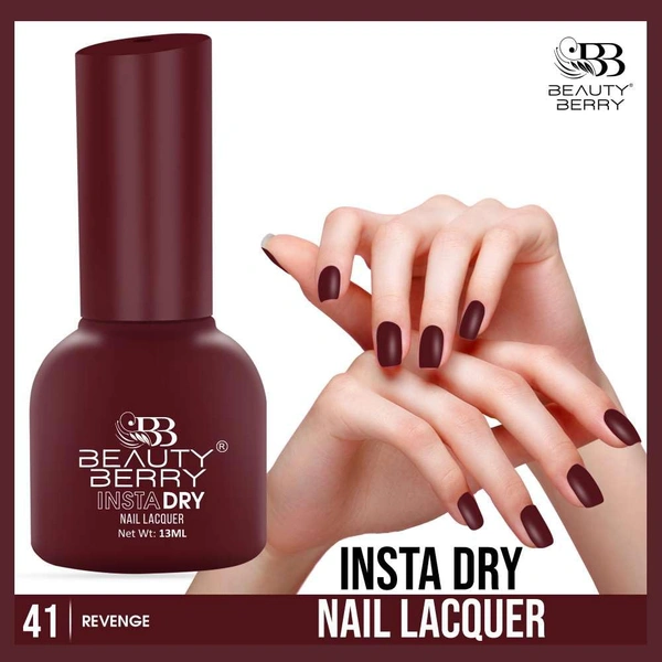 Beauty Berry Insta Dry Nail Lacquer Revenge 41 - 13ml | Quick-Dry & Long-Lasting | High Shine & Smooth Application | Bold Crimson Shade for Striking Nails