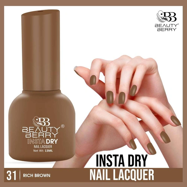Beauty Berry Insta Dry Nail Lacquer Rich Brown 31 - 13ml | Quick-Dry & Long-Lasting | High Shine & Smooth Application | Deep Brown Shade for Elegant Nails