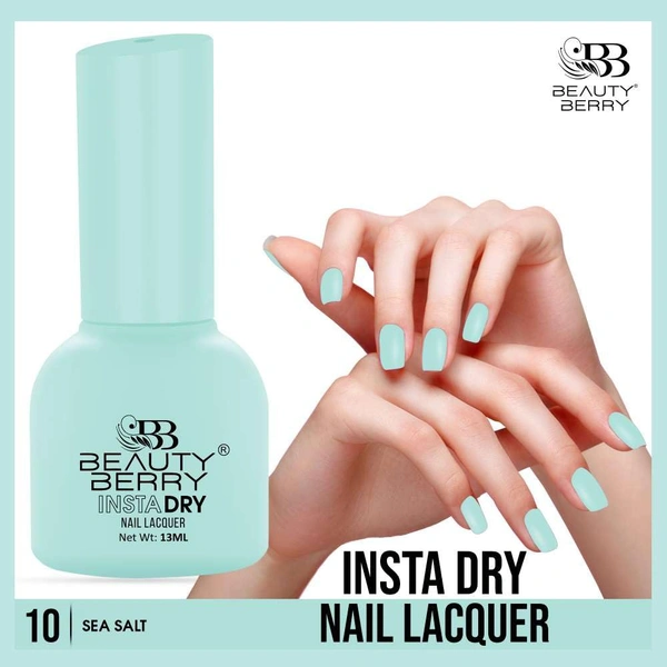 Beauty Berry Insta Dry Nail Lacquer Sea Salt 10 - 13ml | Quick-Dry & Long-Lasting | High Shine & Smooth Application | Soft Beige Shade for Elegant Nails