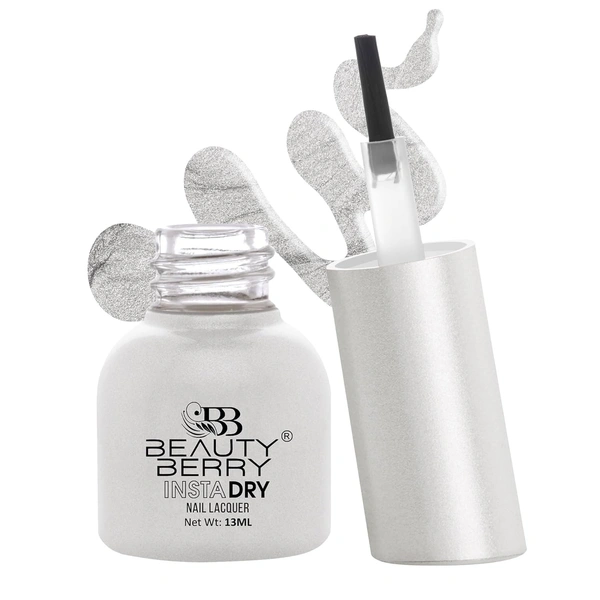 Beauty Berry Insta Dry Nail Lacquer Silver lining 70 - 13ml | Quick-Dry & Long-Lasting | High Shine & Smooth Application | Versatile shade suitable for various occasions