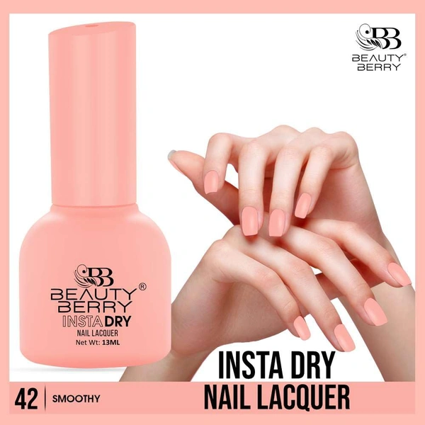 Beauty Berry Insta Dry Nail Lacquer Smoothy 42 - 13ml | Quick-Dry & Long-Lasting | High Shine & Smooth Application | Soft Pink Shade for Elegant Nails