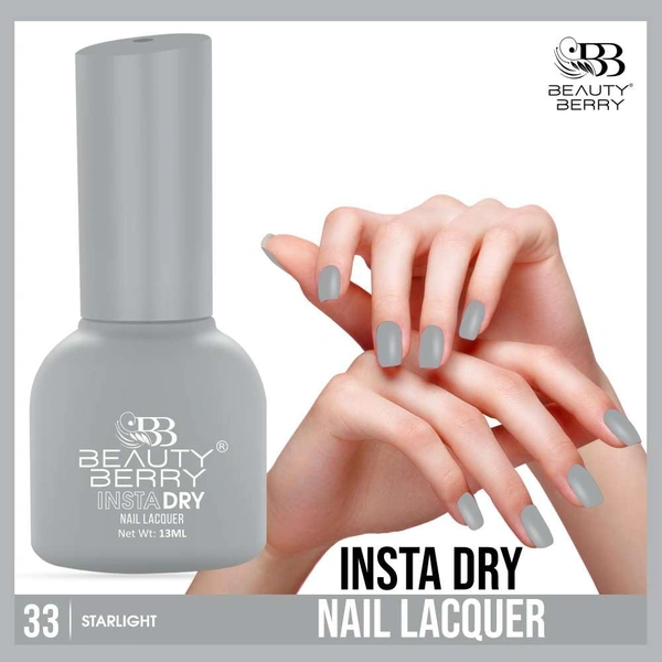 Beauty Berry Insta Dry Nail Lacquer Starlight 33 - 13ml | Quick-Dry & Long-Lasting | High Shine & Smooth Application | Subtle Nude Shade for Elegant Nails?