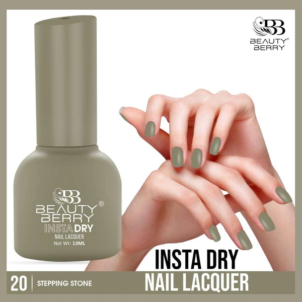 Beauty Berry Insta Dry Nail Lacquer Stepping Stone 20- 13ml | Quick-Dry & Long-Lasting | High Shine & Smooth Application | Elegant Grey Shade for Sophisticated Nails?