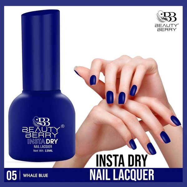 Beauty Berry Insta Dry Nail Lacquer Whale Blue 05 - 13ml | Quick-Dry & Long-Lasting | High Shine & Smooth Application | Deep Blue Shade for Bold Elegance?