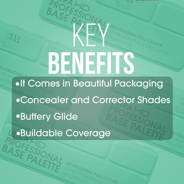 Beauty Berry Ultra HD Professional Base Palette | 12 Concealers | Waterproof & Revitalizing Formula | Full-Coverage, Lightweight, Long-Lasting & Blendable