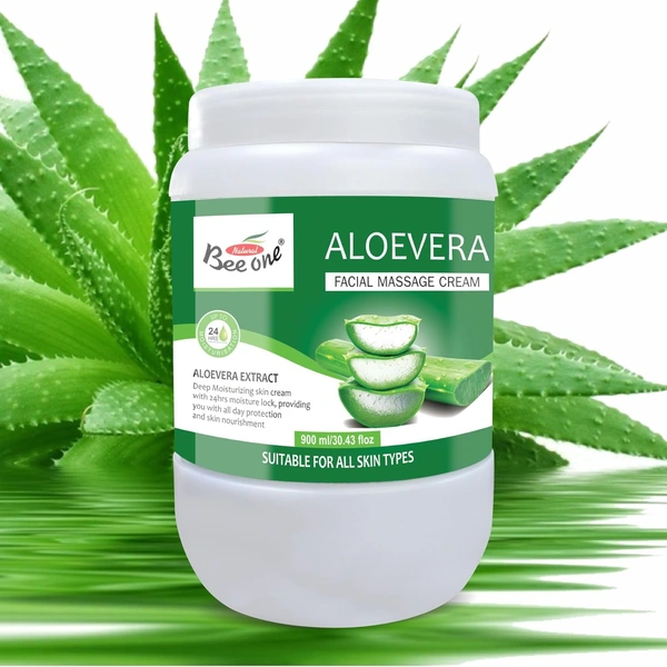 Bee One Aloe Vera Facial Massage Cream 900ml | With Aloe Extracts for Deep Moisturizing & 24H Hydration | Nourishes, Softens & Revitalizes Skin | Paraben-Free, Vegan