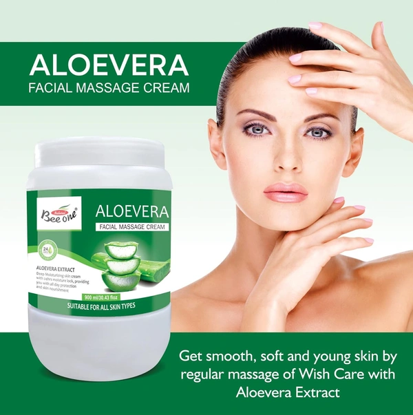 Bee One Aloe Vera Facial Massage Cream 900ml | With Aloe Extracts for Deep Moisturizing & 24H Hydration | Nourishes, Softens & Revitalizes Skin | Paraben-Free, Vegan