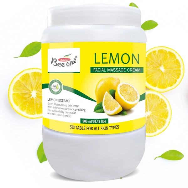 Bee One Lemon Facial Massage Cream 900ml | Enriched with Lemon Extracts for Deep Moisturizing, Brightening & 24H Hydration | Softens, Nourishes & Rejuvenates Skin | Paraben-Free & Vegan