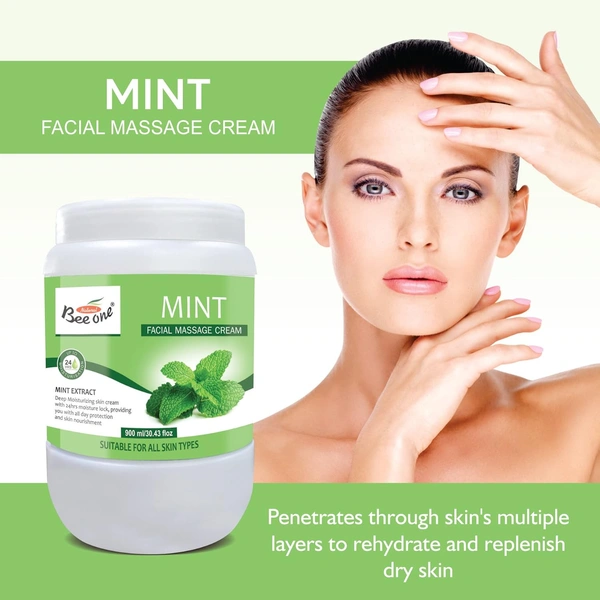 Bee One Mint Facial Massage Cream 900ml | Enriched with Mint Extracts for Deep Moisturizing & 24H Hydration | Soothes, Refreshes & Rejuvenates Skin | Paraben-Free & Vegan