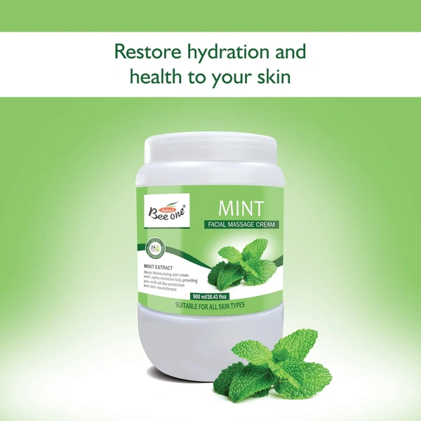 Bee One Mint Facial Massage Cream 900ml | Enriched with Mint Extracts for Deep Moisturizing & 24H Hydration | Soothes, Refreshes & Rejuvenates Skin | Paraben-Free & Vegan