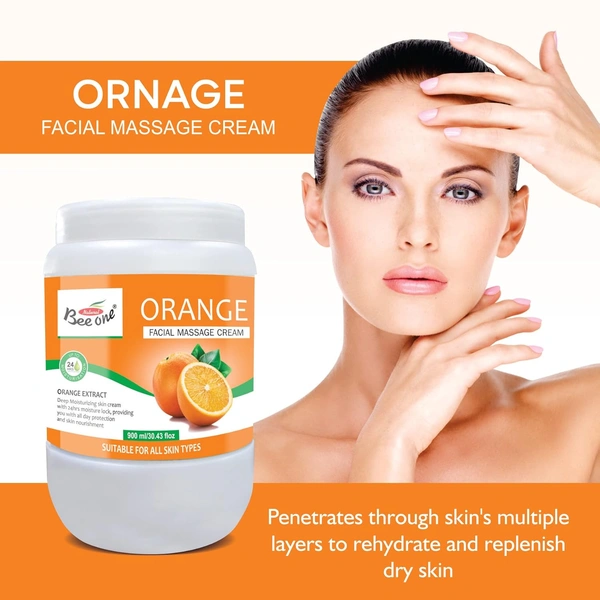 Bee One Orange Facial Massage Cream 900ml | Enriched with Orange Extracts for Deep Moisturizing, Brightening & 24H Hydration | Softens, Nourishes & Rejuvenates Skin | Paraben-Free & Vegan