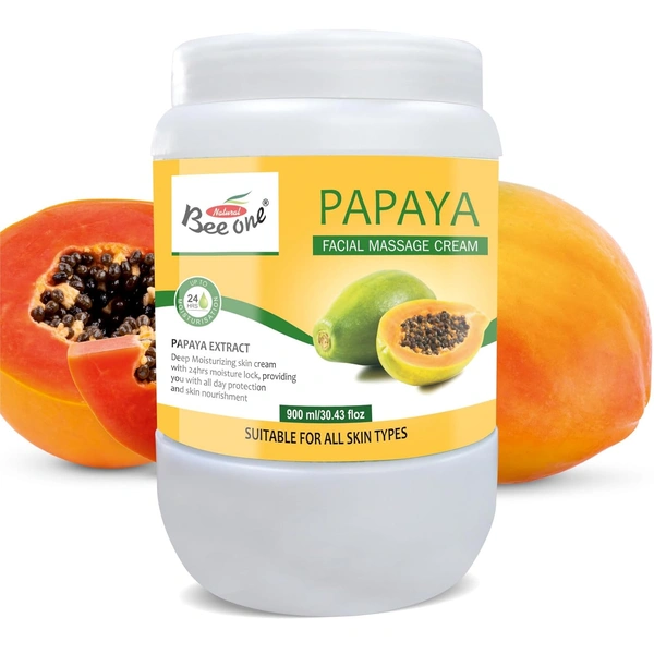 Bee One Papaya Facial Massage Cream 900ml | Enriched with Papaya Extracts for Deep Moisturizing, Brightening & 24H Hydration | Softens, Nourishes & Rejuvenates Skin | Paraben-Free & Vegan