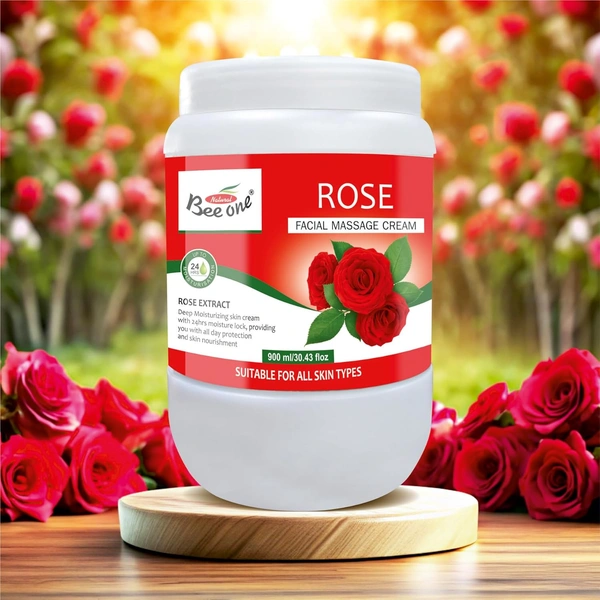 Bee One Rose Facial Massage Cream 900ml | Enriched with Rose Extracts for Deep Moisturizing, Soothing & 24H Hydration | Softens, Nourishes & Rejuvenates Skin | Paraben-Free & Vegan