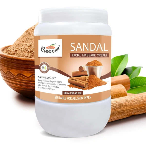 Bee One Sandal Facial Massage Cream 900ml | Enriched with Sandal Extracts for Deep Moisturizing, Soothing & 24H Hydration | Softens, Nourishes & Rejuvenates Skin | Paraben-Free & Vegan